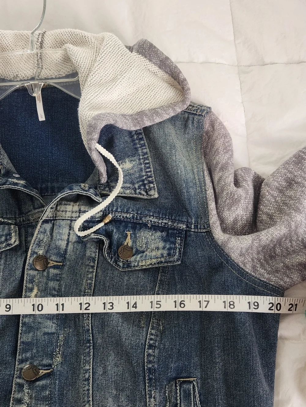 Free People Denim Distressed Jacket With Removable Hoodie Women's Size Large - Picture 9 of 11